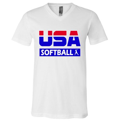 USA Softball Olympics Team V-Neck T-Shirt