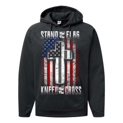 USA Stand For The Flag And Kneel For The Cross Performance Fleece Hoodie