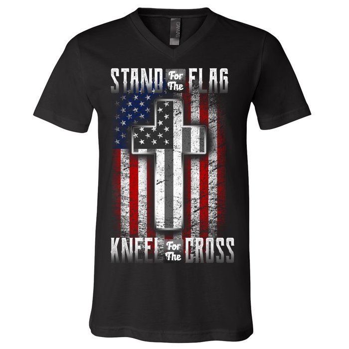 USA Stand For The Flag And Kneel For The Cross V-Neck T-Shirt