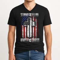 USA Stand For The Flag And Kneel For The Cross V-Neck T-Shirt