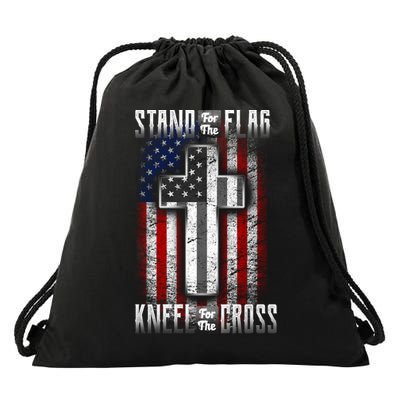 USA Stand For The Flag And Kneel For The Cross Drawstring Bag