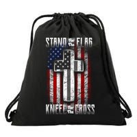 USA Stand For The Flag And Kneel For The Cross Drawstring Bag