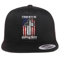 USA Stand For The Flag And Kneel For The Cross Flat Bill Trucker Hat