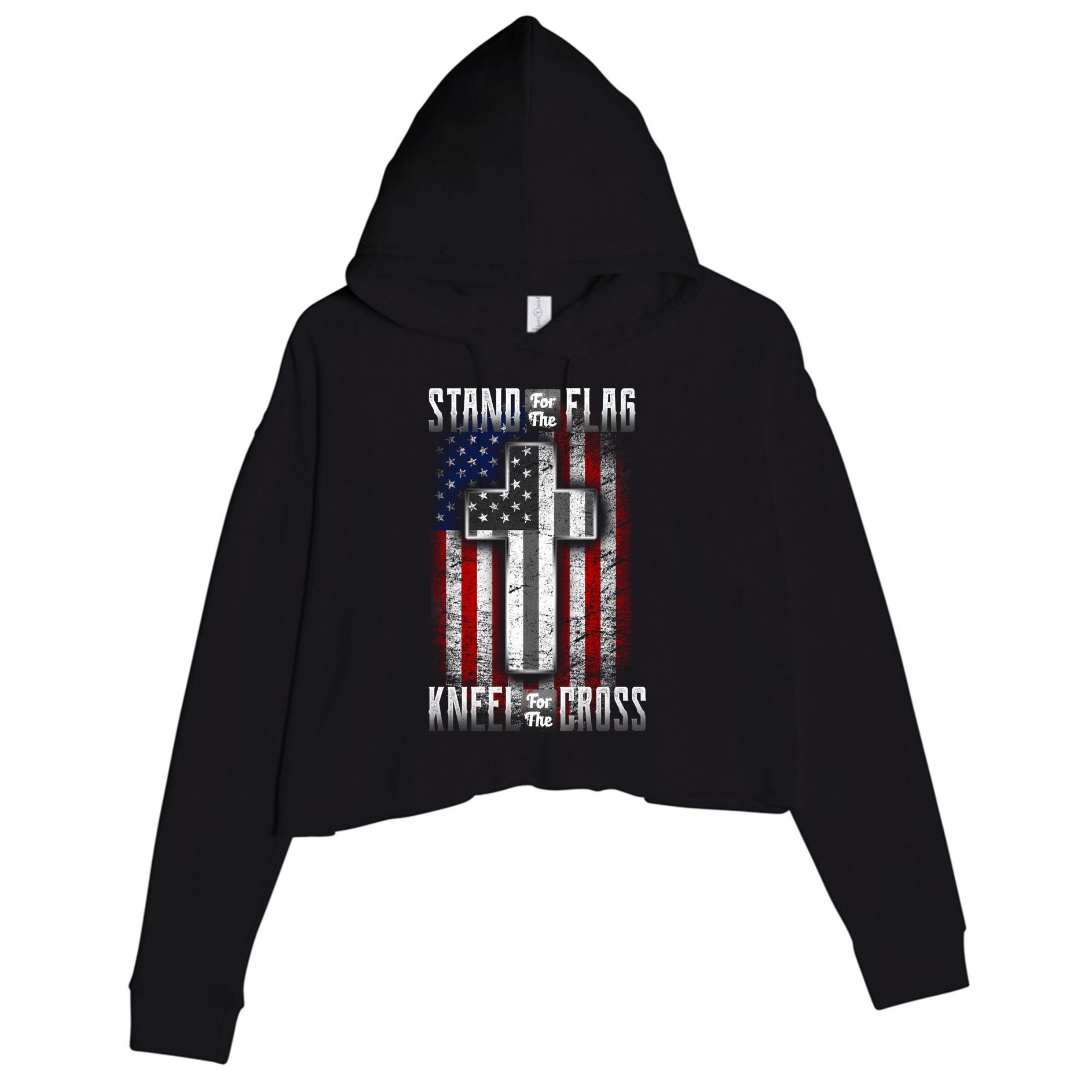 USA Stand For The Flag And Kneel For The Cross Crop Fleece Hoodie