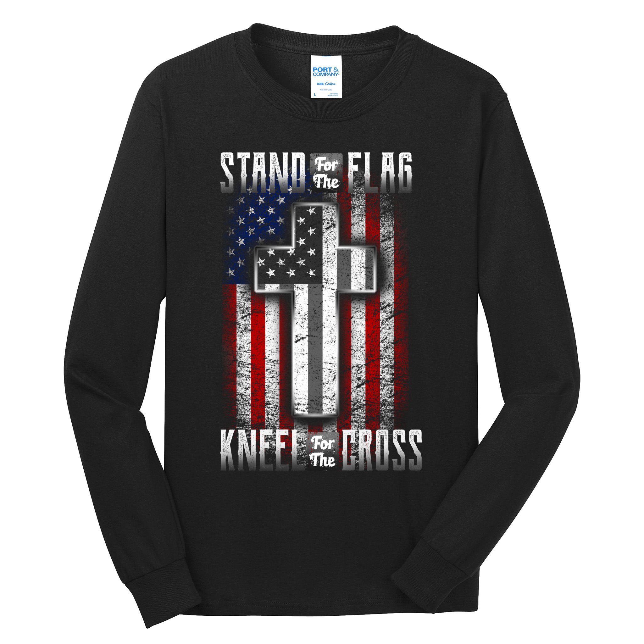 USA Stand For The Flag And Kneel For The Cross Tall Long Sleeve T-Shirt