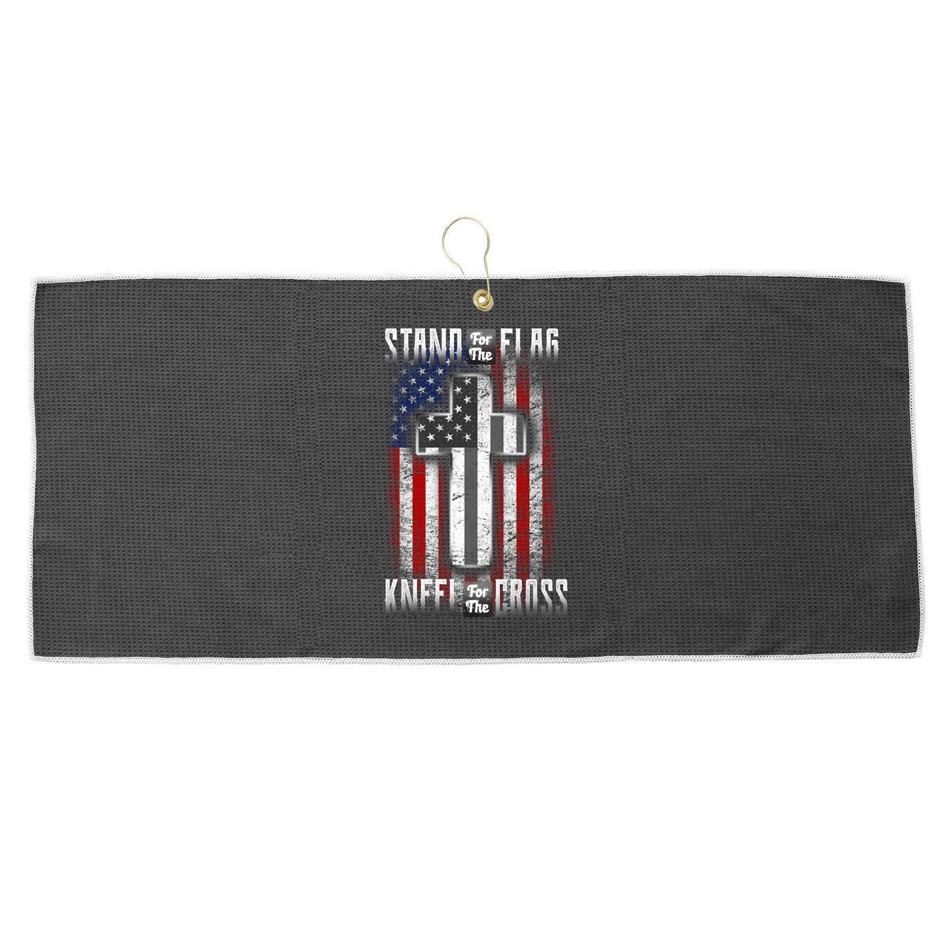 USA Stand For The Flag And Kneel For The Cross Large Microfiber Waffle Golf Towel