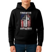 USA Stand For The Flag And Kneel For The Cross Kids Hoodie