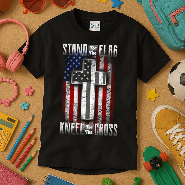 USA Stand For The Flag And Kneel For The Cross Kids T-Shirt