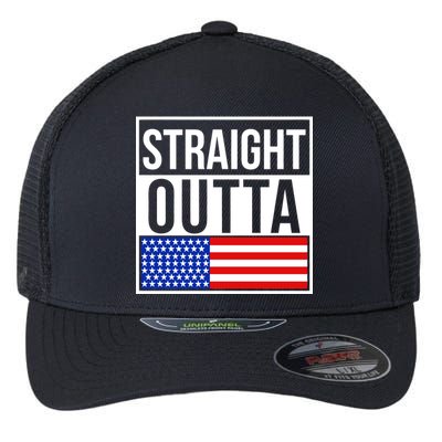 USA Straight Outta United States of America 4th of July Flexfit Unipanel Trucker Cap