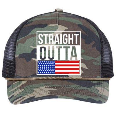 USA Straight Outta United States of America 4th of July Retro Rope Trucker Hat Cap