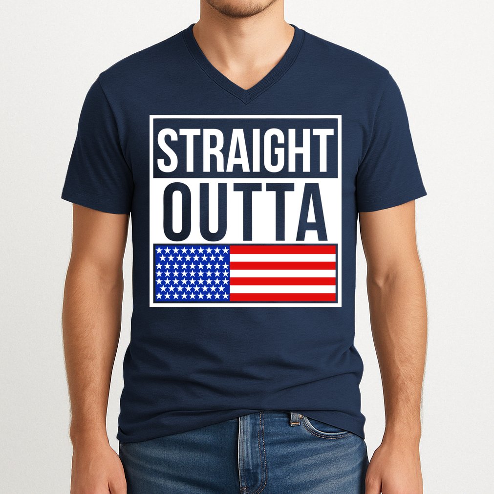USA Straight Outta United States of America 4th of July V-Neck T-Shirt