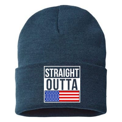 USA Straight Outta United States of America 4th of July Sustainable Knit Beanie