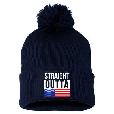 USA Straight Outta United States of America 4th of July Pom Pom 12in Knit Beanie