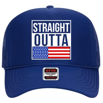 USA Straight Outta United States of America 4th of July High Crown Mesh Back Trucker Hat