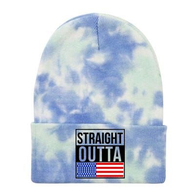 USA Straight Outta United States of America 4th of July Tie Dye 12in Knit Beanie