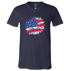 USA Sunflower V-Neck T-Shirt