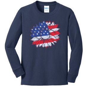 USA Sunflower Kids Long Sleeve Shirt