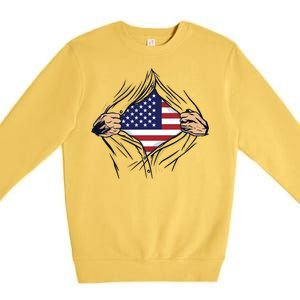 USA Superhero Ripped American Flag Premium Crewneck Sweatshirt