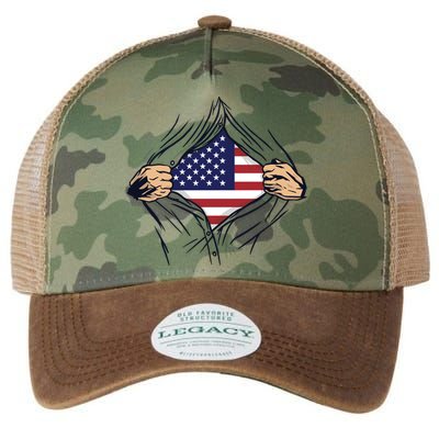 USA Superhero Ripped American Flag Legacy Tie Dye Trucker Hat