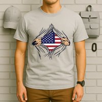 USA Superhero Ripped American Flag T-Shirt