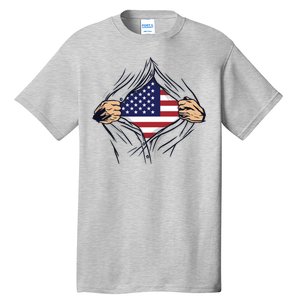 USA Superhero Ripped American Flag Tall T-Shirt