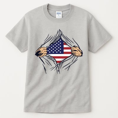 USA Superhero Ripped American Flag Tall T-Shirt
