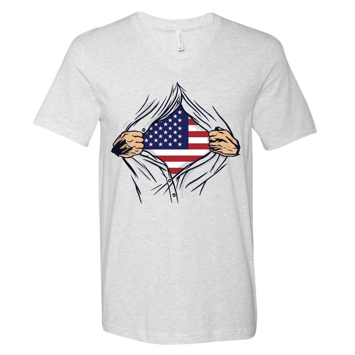 USA Superhero Ripped American Flag V-Neck T-Shirt