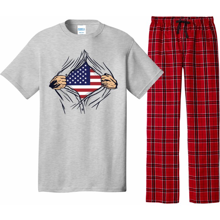 USA Superhero Ripped American Flag Pajama Set