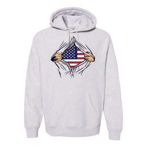 USA Superhero Ripped American Flag Premium Hoodie