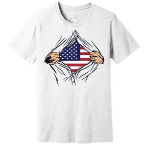 USA Superhero Ripped American Flag Premium T-Shirt