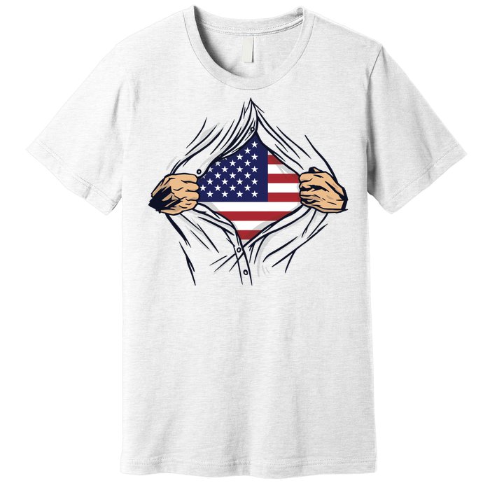 USA Superhero Ripped American Flag Premium T-Shirt