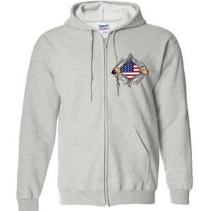 USA Superhero Ripped American Flag Full Zip Hoodie