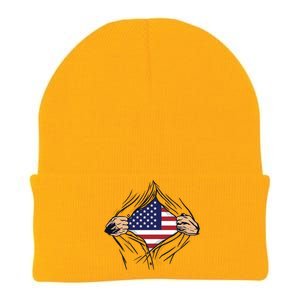 USA Superhero Ripped American Flag Knit Cap Winter Beanie