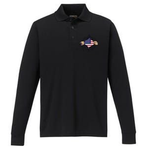 USA Superhero Ripped American Flag Performance Long Sleeve Polo