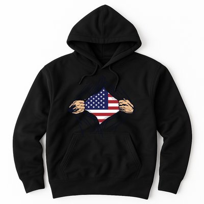 USA Superhero Ripped American Flag Hoodie