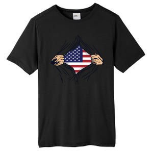 USA Superhero Ripped American Flag Tall Fusion ChromaSoft Performance T-Shirt