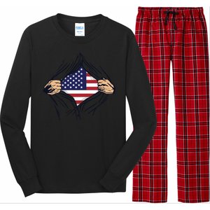 USA Superhero Ripped American Flag Long Sleeve Pajama Set