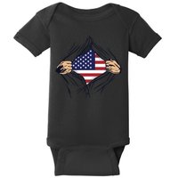 USA Superhero Ripped American Flag Baby Bodysuit