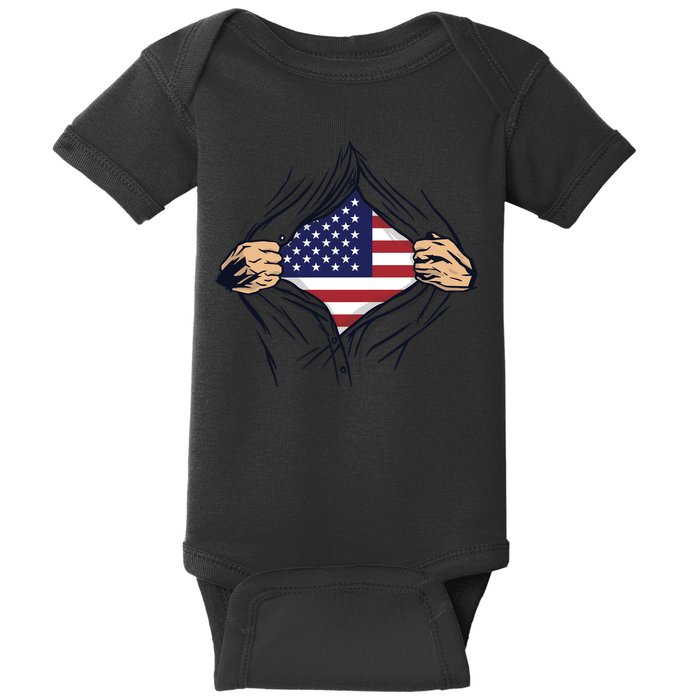 USA Superhero Ripped American Flag Baby Bodysuit