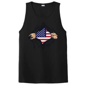 USA Superhero Ripped American Flag PosiCharge Competitor Tank