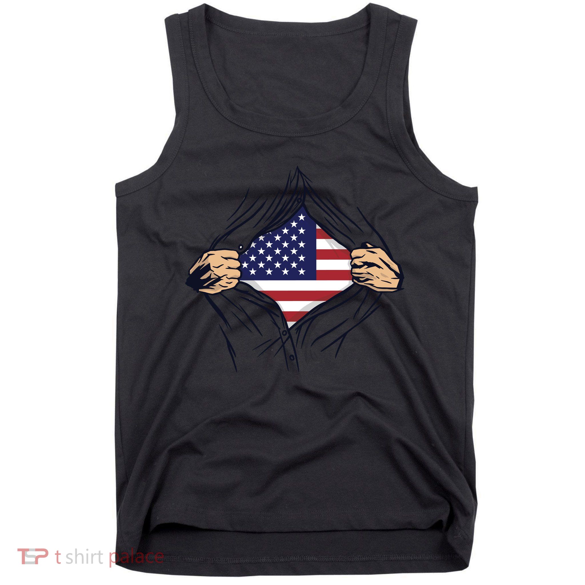 USA Superhero Ripped American Flag Tank Top