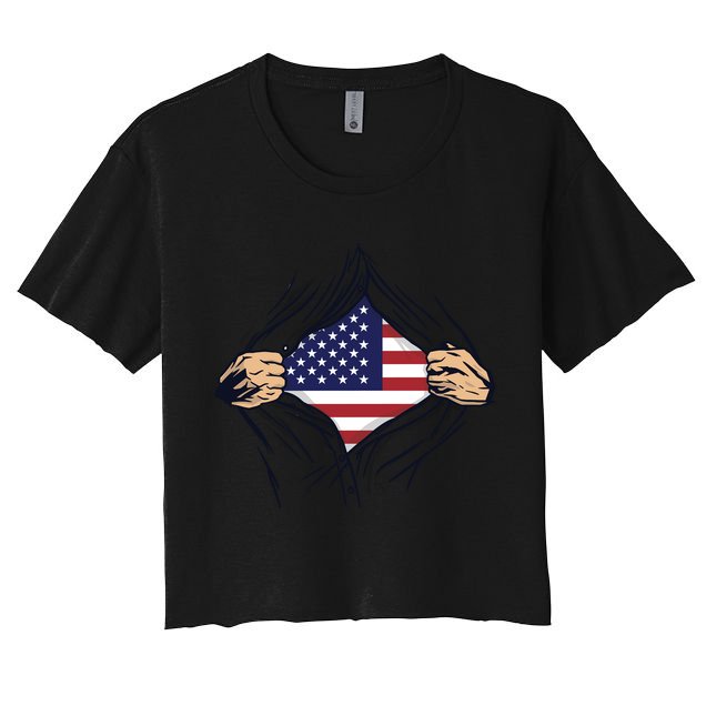 USA Superhero Ripped American Flag Crop Top
