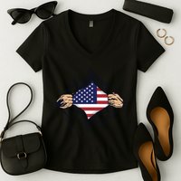 USA Superhero Ripped American Flag Women's V-Neck T-Shirt
