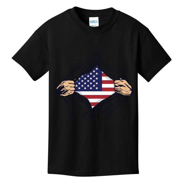 USA Superhero Ripped American Flag Kids T-Shirt