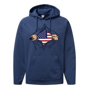 USA Superhero Ripped American Flag Performance Fleece Hoodie