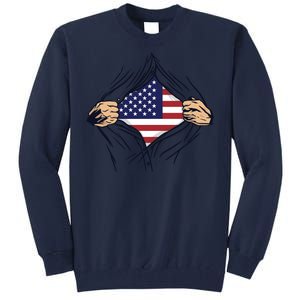 USA Superhero Ripped American Flag Tall Sweatshirt