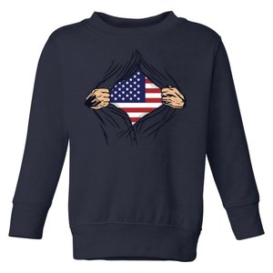 USA Superhero Ripped American Flag Toddler Sweatshirt