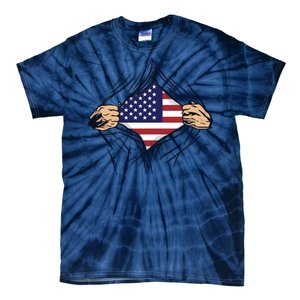 USA Superhero Ripped American Flag Tie-Dye T-Shirt