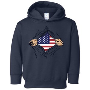 USA Superhero Ripped American Flag Toddler Hoodie