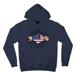 USA Superhero Ripped American Flag Tall Hoodie